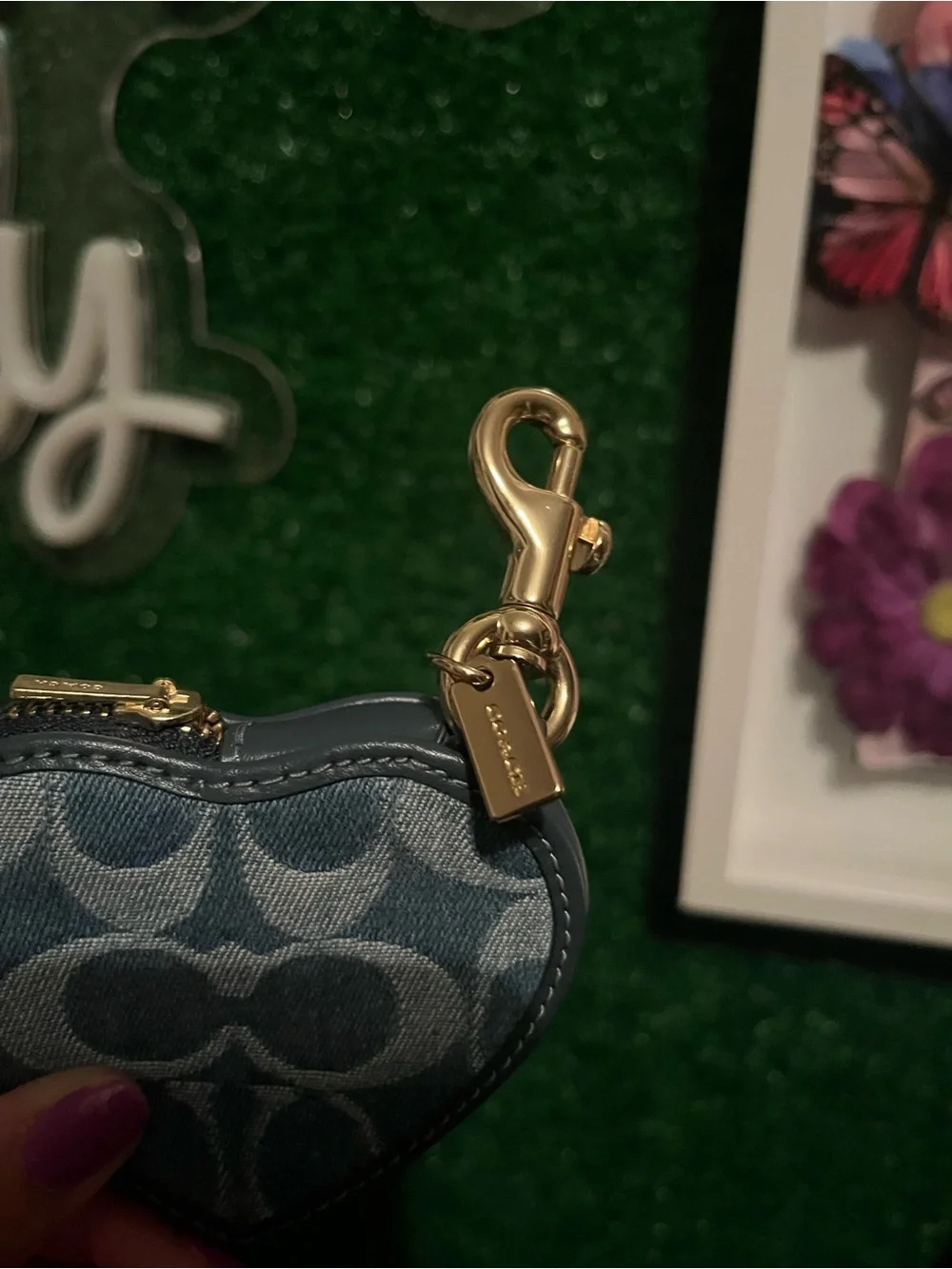 Coach Denim Heart-Shaped Denim Keychain Coin Pouch